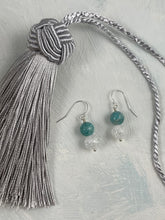 Load image into Gallery viewer, African Amazonite and Cracked Rock Crystal Earrings
