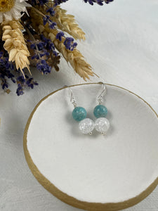 African Amazonite and Cracked Rock Crystal Earrings