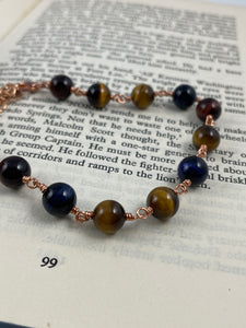 Golden and Blue Tigers Eye and Copper Bracelet