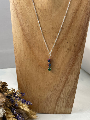 Emerald, Ruby and Sapphire in Quartz Necklace.