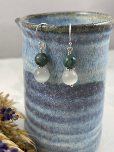 Moss Agate and White Tigers Eye Earrings