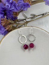 Load image into Gallery viewer, Hammered Ring and Pink Agate Earrings