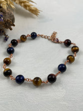 Load image into Gallery viewer, Golden and Blue Tigers Eye and Copper Bracelet
