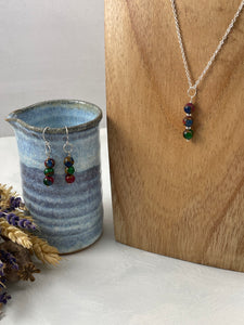 Emerald, Ruby and Sapphire in Quartz Earrings
