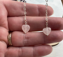 Load image into Gallery viewer, Rose Quartz Heart Long Earrings