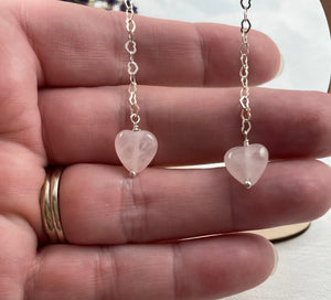 Rose Quartz Heart Long Earrings