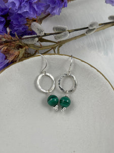 Hammered Ring and Malachite Earrings