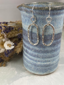 Hammered Silver Oval Drop Earrings