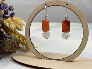 Retro Orange Agate and Cracked Rock Crystal Earrings