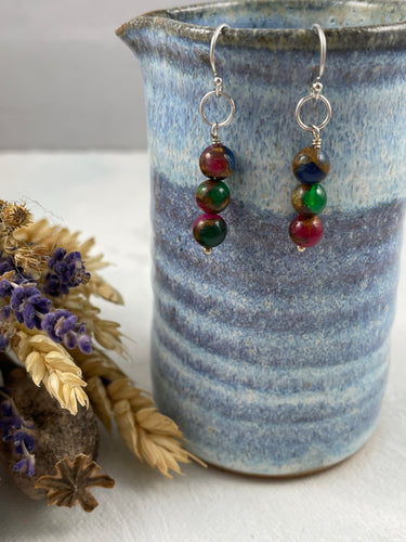 Emerald, Ruby and Sapphire in Quartz Earrings