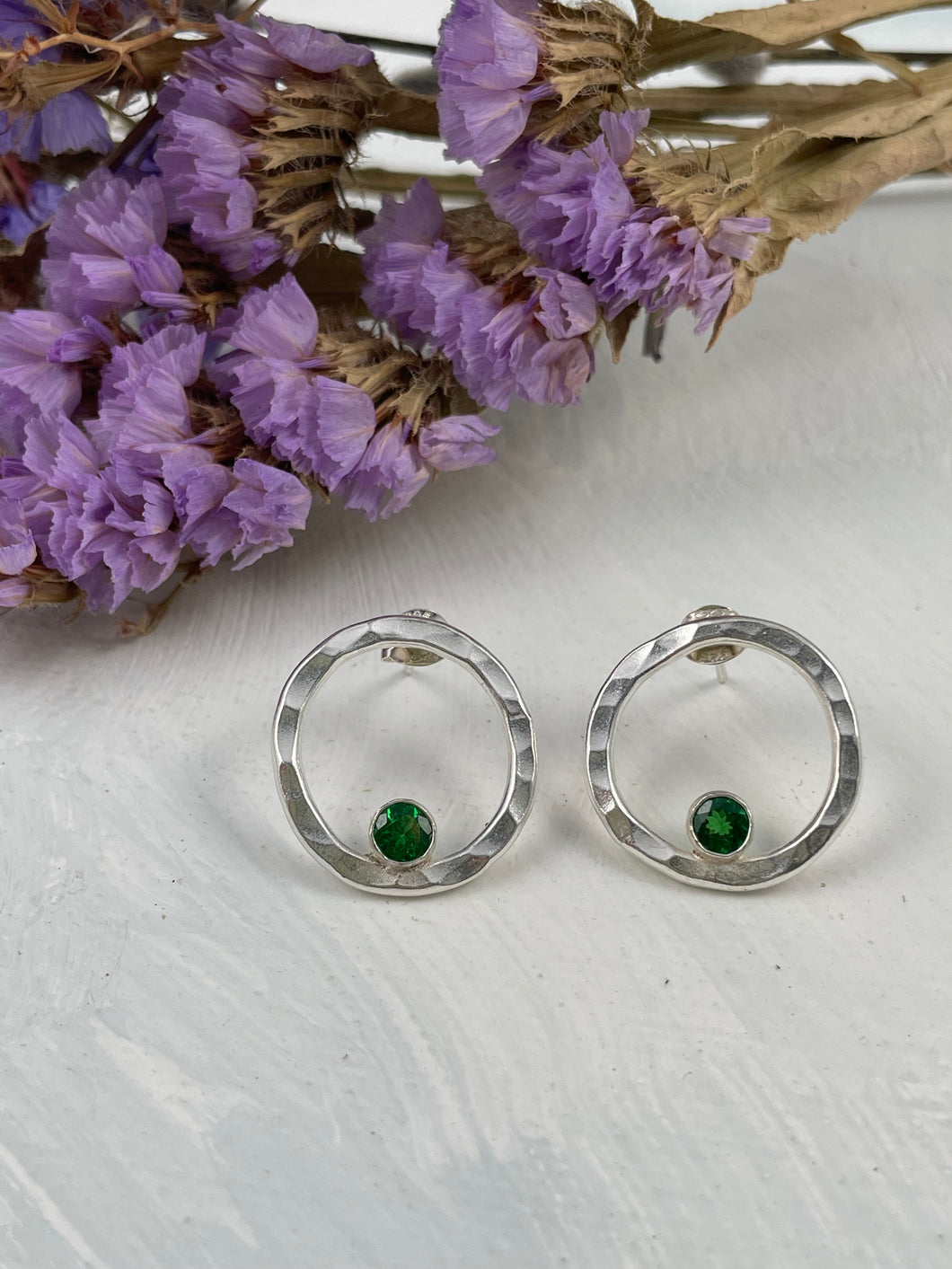 Tsavorite Garnet Circle Earrings - Only 1 pair