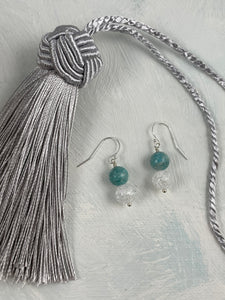 African Amazonite and Cracked Rock Crystal Earrings