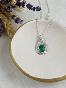 Silver Teardrop and Malachite Necklace