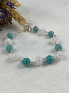 African Amazonite and Cracked Rock Crystal Bracelet