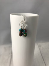 Load image into Gallery viewer, Ruby Sapphire and Emerald Jasper Silver Earrings