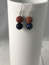 Load image into Gallery viewer, Goldstone and Blue Tigers Eye Beaded Earrings