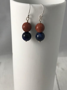 Goldstone and Blue Tigers Eye Beaded Earrings