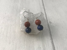 Load image into Gallery viewer, Goldstone and Blue Tigers Eye Beaded Earrings