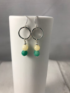 Green and Yellow Stone Silver Earrings