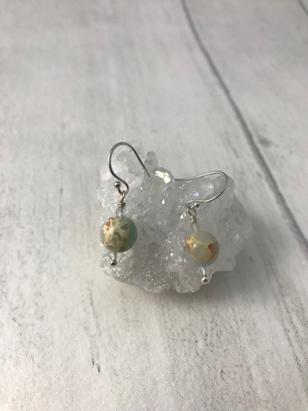 Natural Sea Sediment Jasper and Sterling Silver Earrings