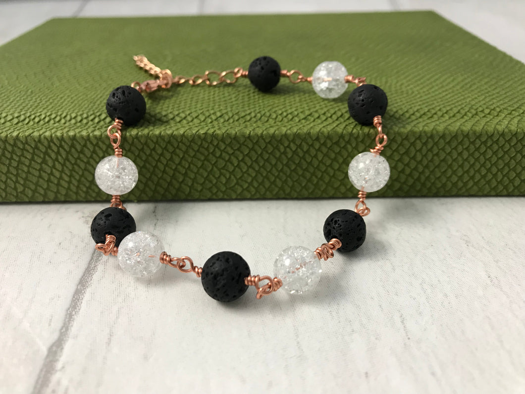 Lava Stone and Rock Crystal Copper Bracelet