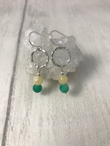 Green and Yellow Stone Silver Earrings
