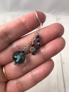 Purple and Green Sterling Silver and Glass Bead Pendant