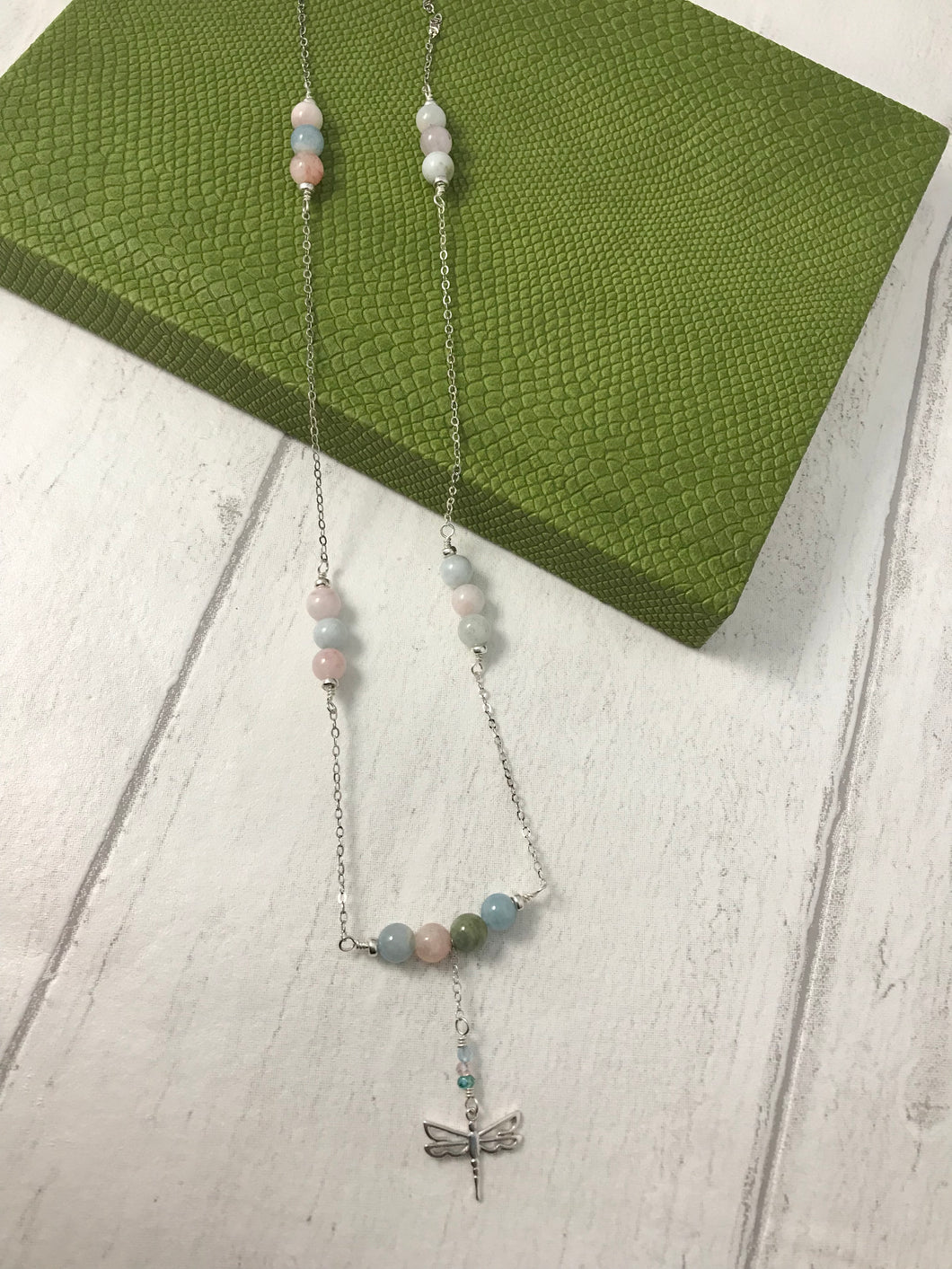 Dragonfly and Morganite Sterling Silver Necklace
