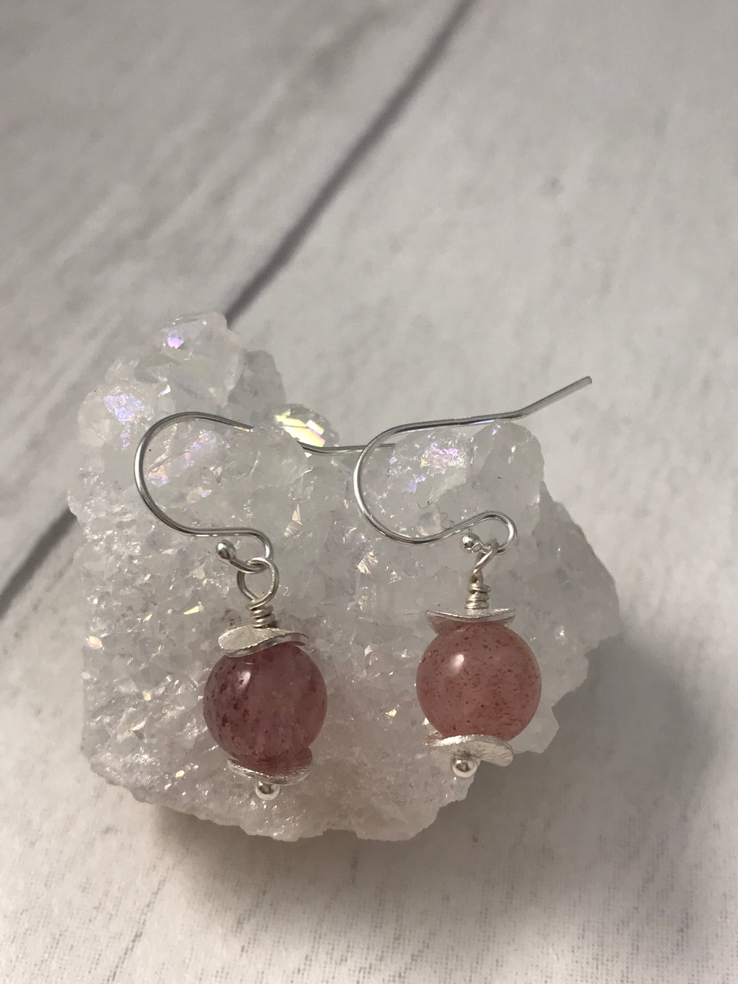 Strawberry Quartz and Sterling Silver Earrings