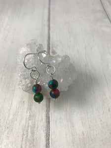Ruby Sapphire and Emerald Jasper Silver Earrings
