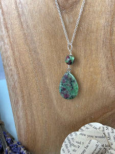 Ruby in Zoisite Teardrop Pendant and Chain