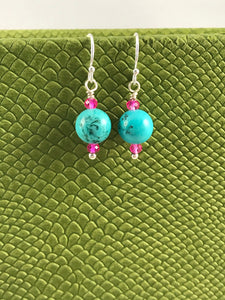 Turquoise and Pink Crystal Earrings