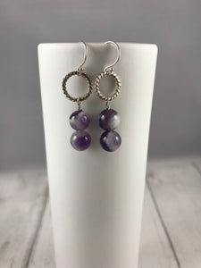 Amethyst and Twist Silver Earrings