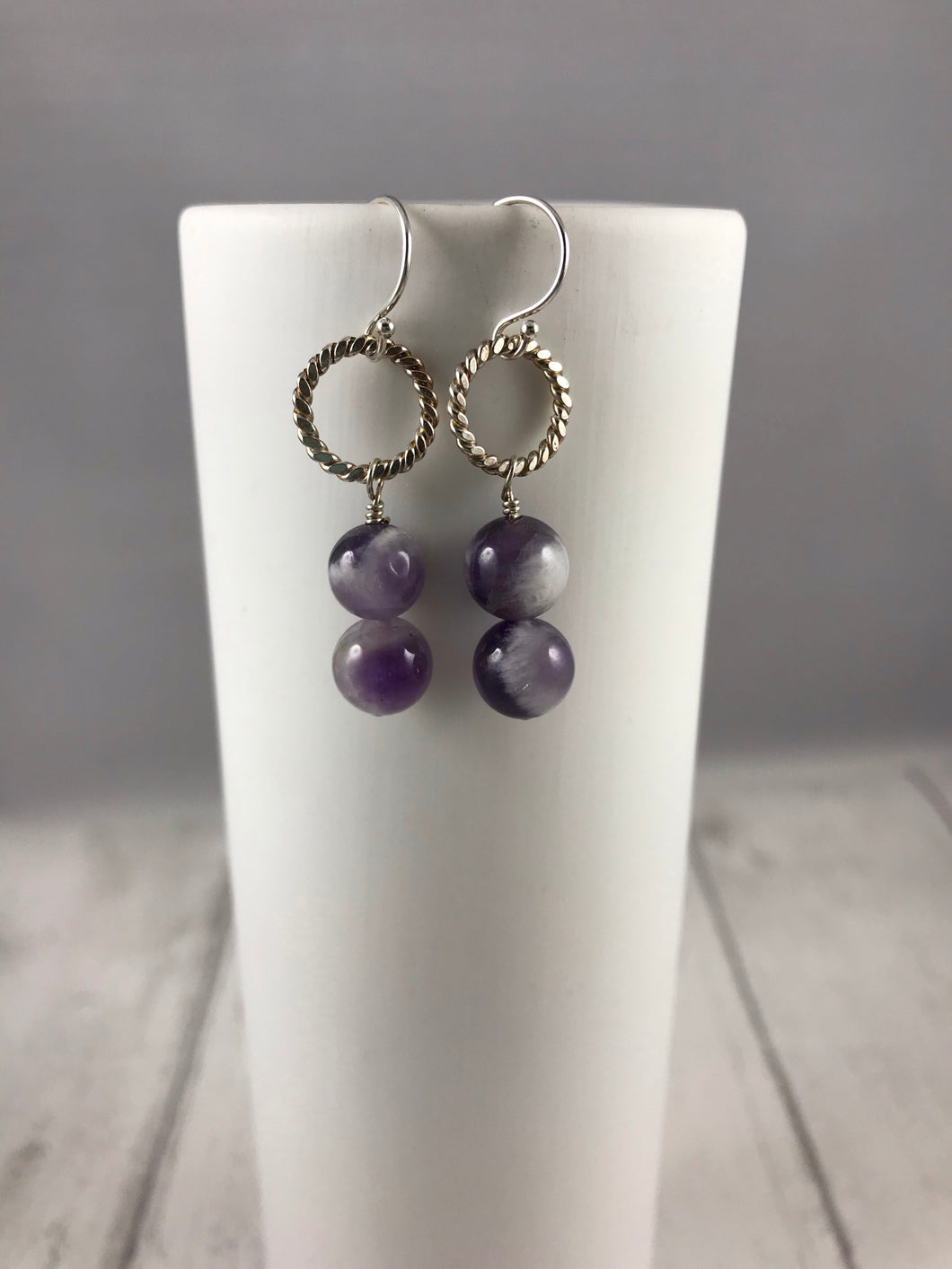 Amethyst and Twist Silver Earrings