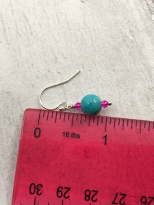 Turquoise and Pink Crystal Earrings