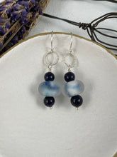 Load image into Gallery viewer, Blue Lampwork Bead Drop Earrings