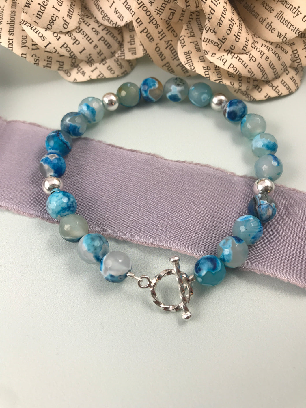Blue Agate and Twisted Toggle Bracelet