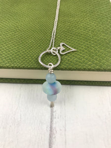 Blue Glass Heart Charm Necklace