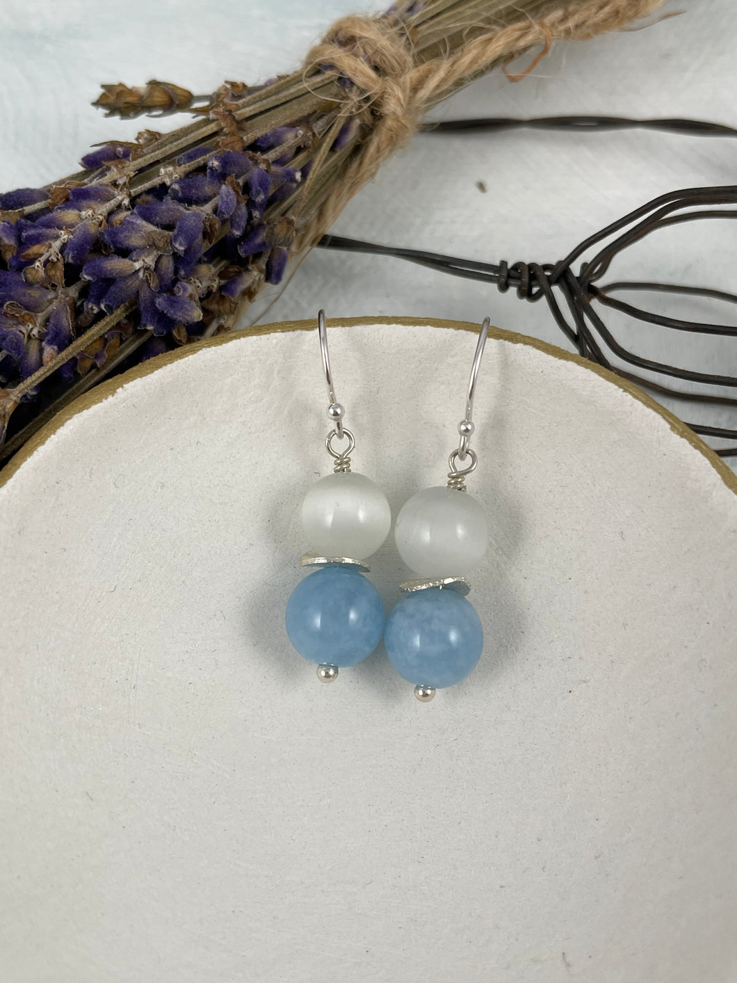 Blue and White Drop Earrings