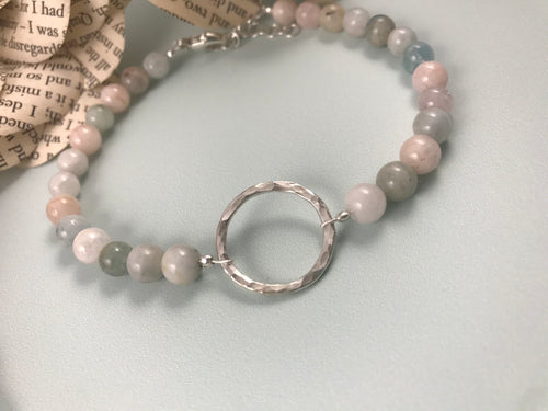 Morganite and Hammered Silver Bracelet