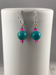 Turquoise and Pink Crystal Earrings